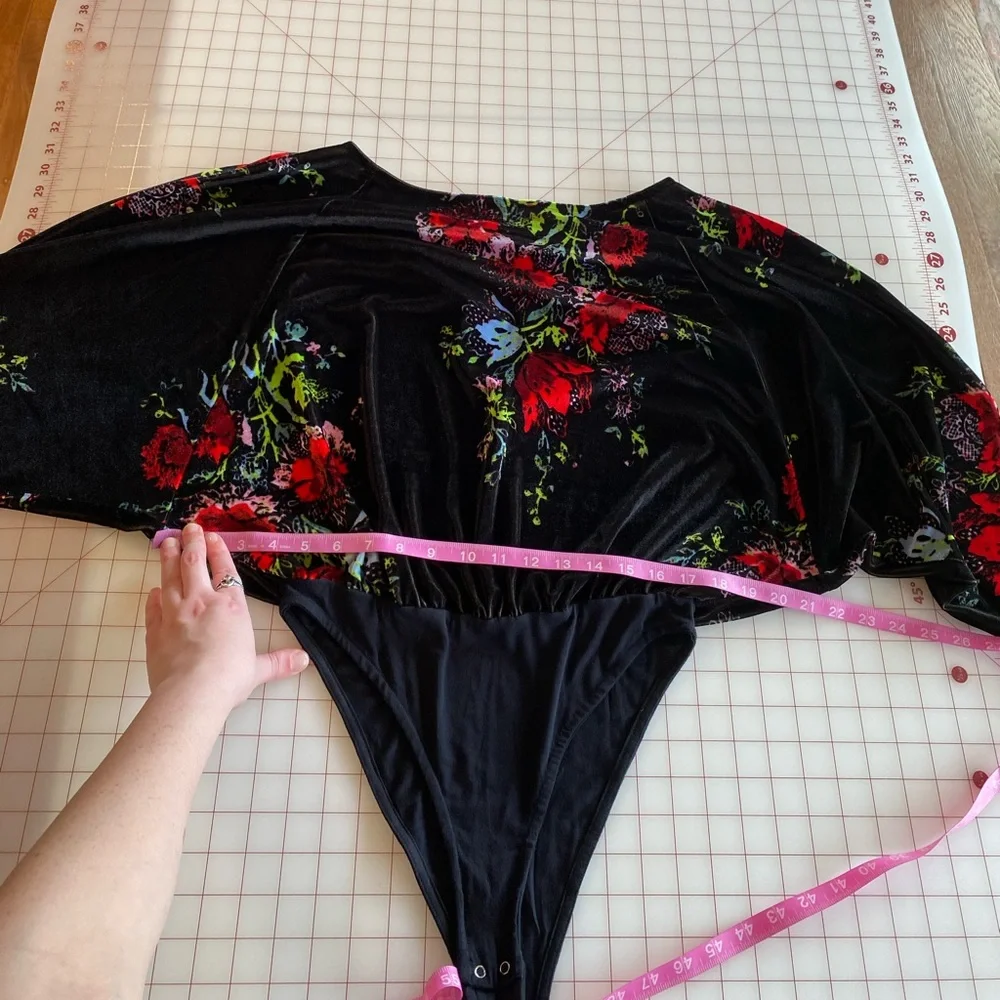 Intimately Free People black and multi color velvet floral print bodysuit